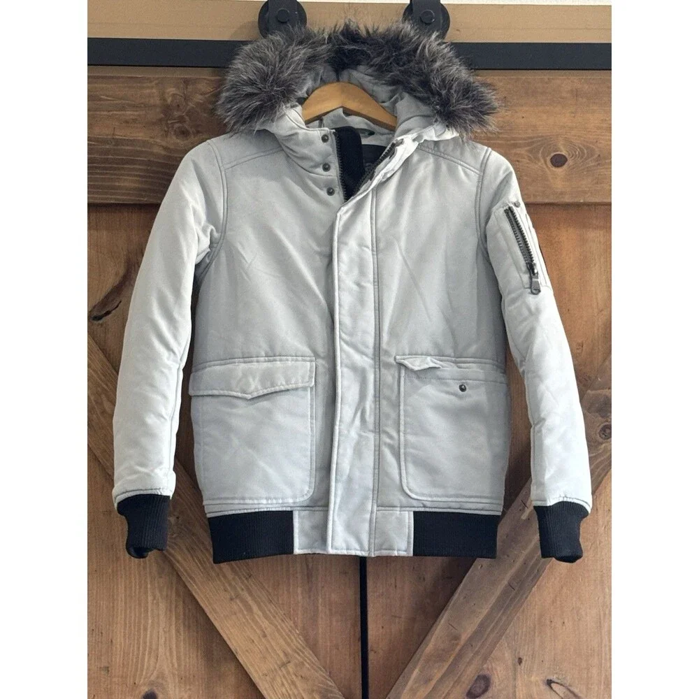 Pajar Canada Lucas Parka Jacket Youth 10/12 Gray Fur Hooded Bomber Winter Coat